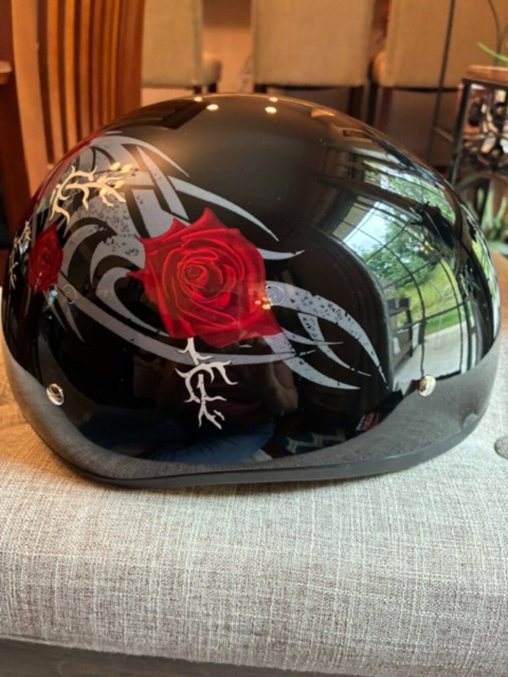 Daytona Helmets Half Skull Cap Motorcycle Helmet Hi-Gloss Black, Rose Size M